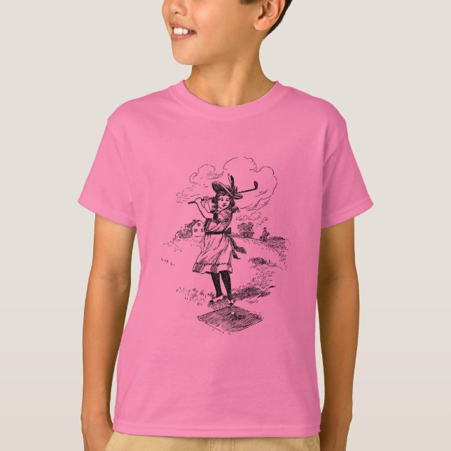 Golf Girl Golfspielen Vintage Kunst T-Shirt (Vorderseite)