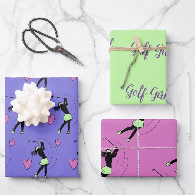 Golf Girl Wrapping Paper Geschenkpapier Set (Vorderseite)