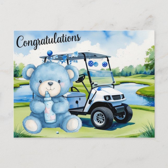 Golf Glückwunsch für Baby Golfer Es ist Boy Card Postkarte (Vorderseite)