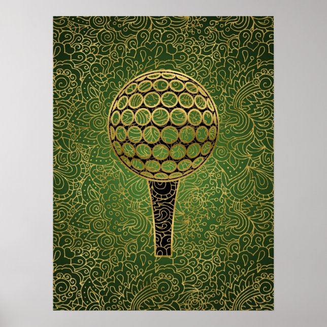 Golf Gold Green Filigree Sportart Poster (Vorne)