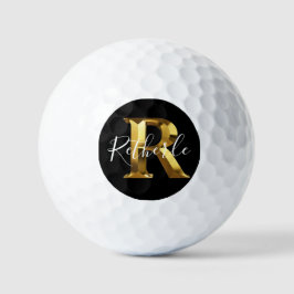 Golf Golden monogram name & initial golf balls Golfball