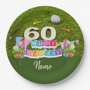Golf Golfer 60. Geburtstag Golfer mit Ballon auf g Pappteller
