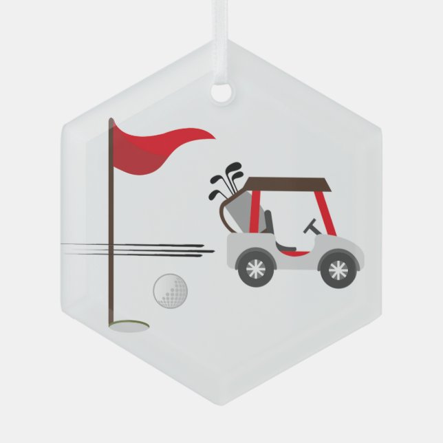 Golf Golfer Cart und Ball Ornament Aus Glas (Vorderseite)