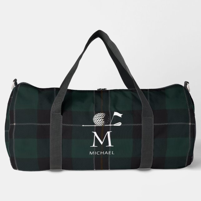 Golf Golfer Geschenk Elegantes Karo Monogramm Cust Duffle Bag (Vorderseite)