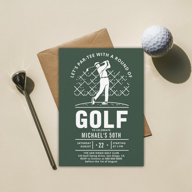 Golf Golfer Golfing Elegant Modernes 50. Geburtsta Einladung (golf party 50th birthday invitation him men boyfriend golfer golfing elegant modern classy)