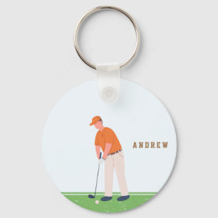 Golf Golfer Green & Blue Illustration Name Sport Schlüsselanhänger