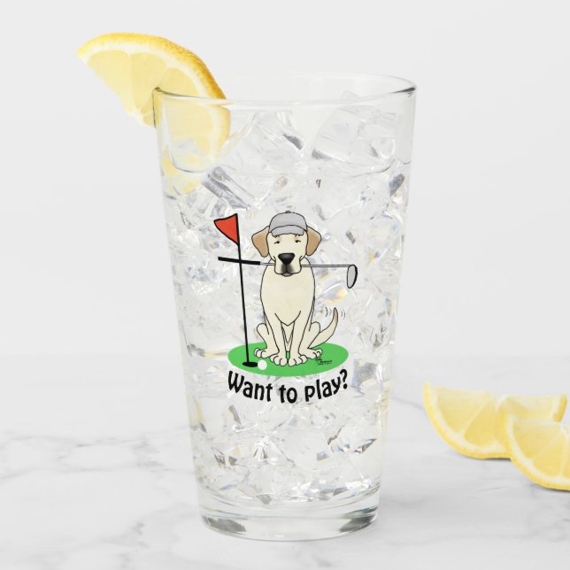 Golf Golfing Gelbe Labrador Labrador Retriever Dog Glas (Vorderseite Ice)