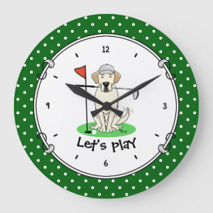Golf Golfing Gelbe Labrador Labrador Retriever Dog Große Wanduhr