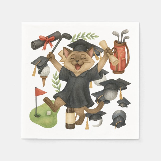 Golf Graduation themed for Cat Lover Golfer Serviette (Vorderseite)