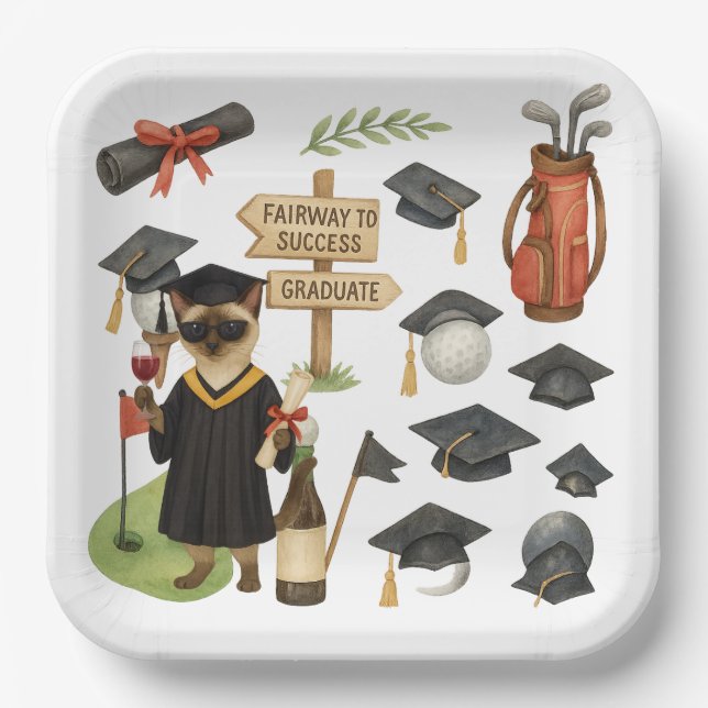 Golf Graduation themed for golfer on putting green Pappteller (Vorderseite)
