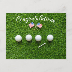 Golf-Gratulation für amerikanischen Golfer mit Fla Postkarte