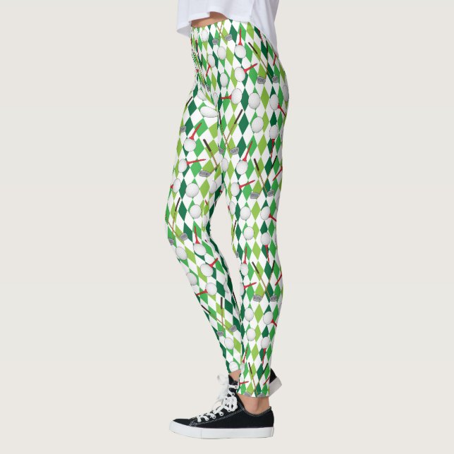 Golf Green White Raute Muster Leggings (Links)