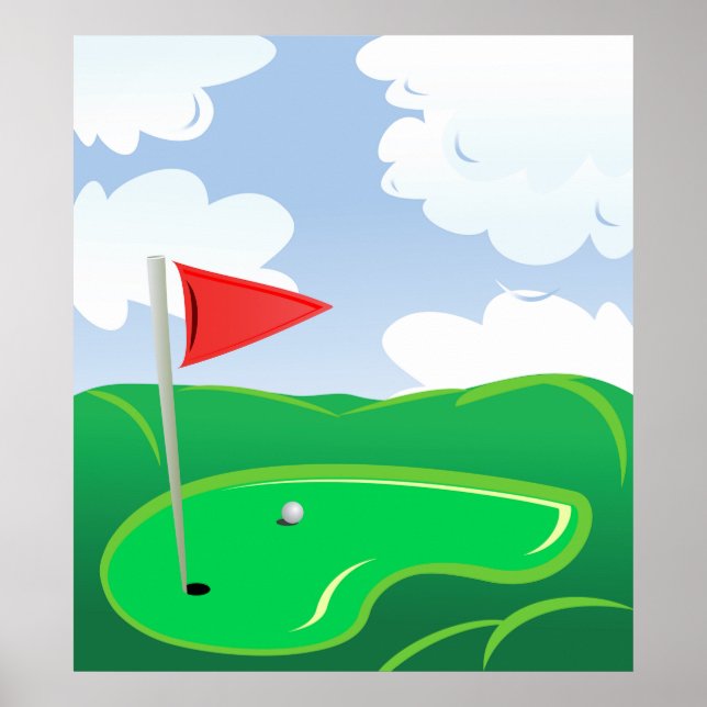 Golf Green with Red Flag and Ball Poster (Vorne)
