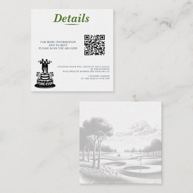 Golf Grooms Wedding QR Code Begleitkarte (Vorne/Hinten)