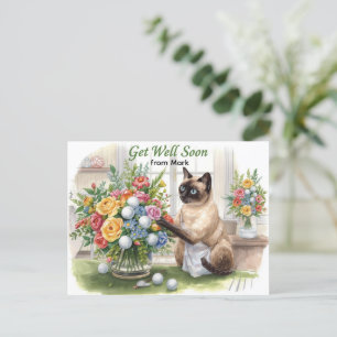 Golf Gute Besserung mit Golfball und Blumen Postkarte
