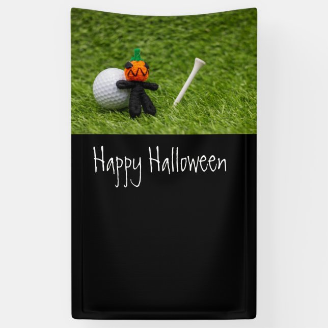 Golf Halloween mit Golfball und Kürbisgespenst Banner (Vertikal)