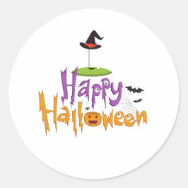 Golf Halloween mit Golfflagge auf Grün mit Hut Runder Aufkleber