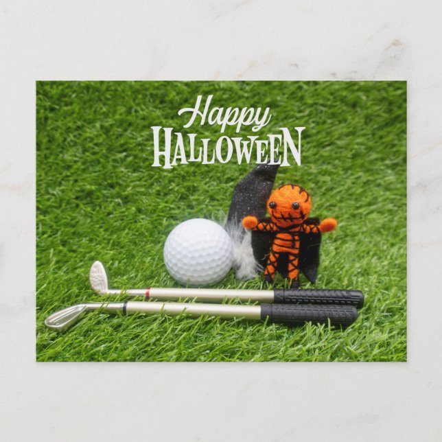 Golf Halloween Tag mit Golfkuchenkürbis Geist   Postkarte (Vorderseite)