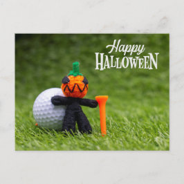 Golf Halloween Tag mit Golfkuchenkürbis Geist Postkarte