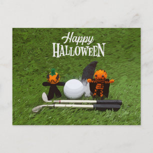 Golf Halloween Tag mit Golftürbis-Geist  Postkarte