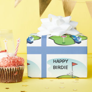 Golf Happy Birdie Cartoon Party / Glänzend Geschenkpapier
