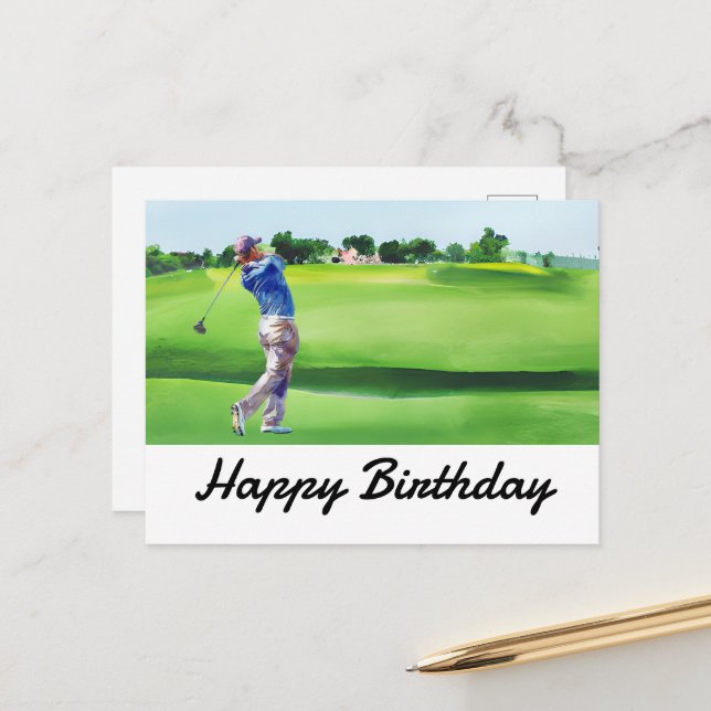 Golf Happy Birthday Golfer Golfing Postkarte (Vorderseite/Rückseite Beispiel)