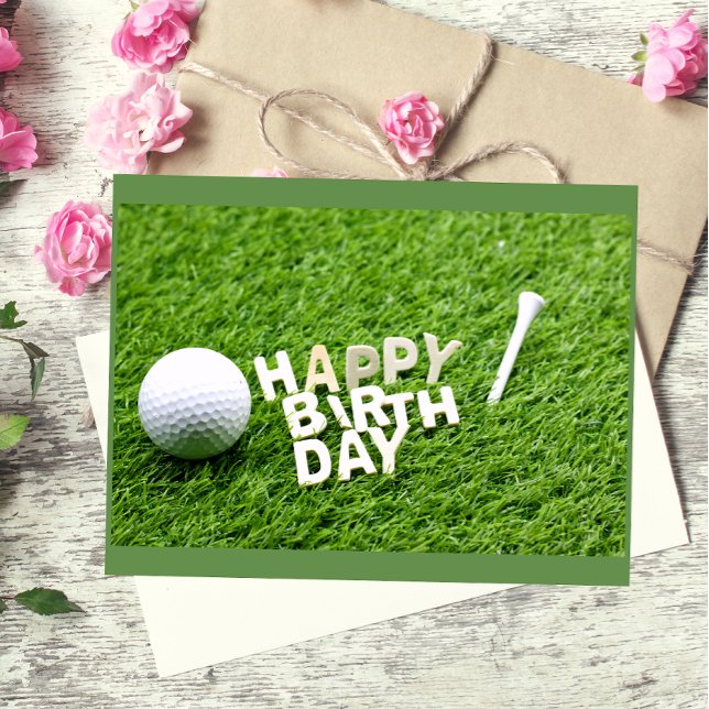 Golf Happy Birthday mit Golfball und Abschlag Postkarte (Von Creator hochgeladen)