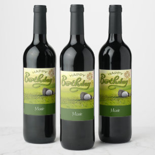 Golf Happy Birthday mit Golfball und Bügeleisen Weinetikett