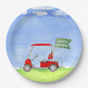 Golf Happy Birthday mit Golfwagen Packpapier Pappteller