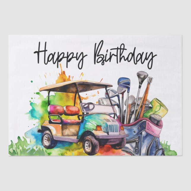 Golf Happy Birthday mit Golfwagen Wrapping Pape Seidenpapier (Vorderseite)