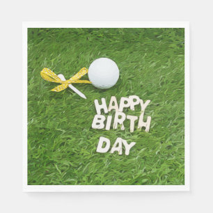 Golf Happy Geburtstag mit Kugeln und gelbem Band Serviette