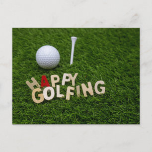 Golf Happy Golf Ball und Tee auf Grün Postkarte