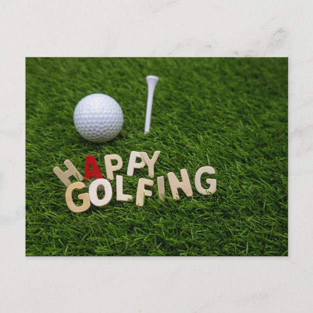 Golf Happy Golf Ball und Tee auf Grün Postkarte (Vorderseite)