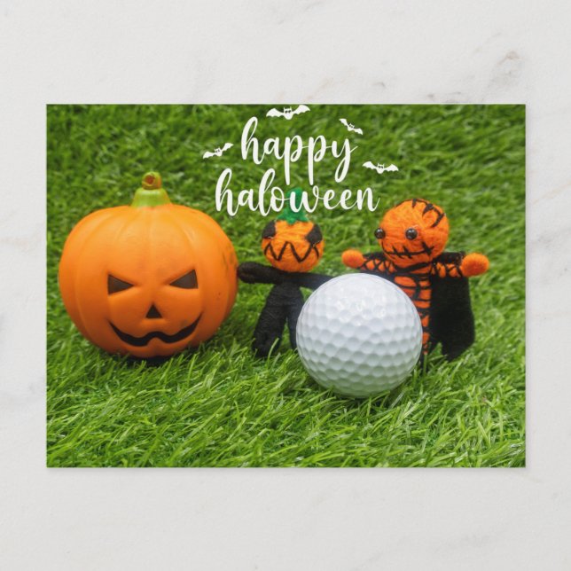 Golf Happy Halloween mit Pumpkin und Golf Ball Postkarte (Vorderseite)