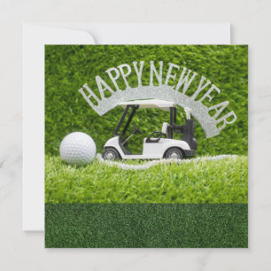 Golf Happy New Year auf grünem Gras für Golfer Feiertagskarte