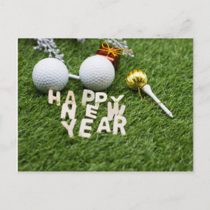 Golf Happy New Year mit Golf Ball Tee Ornament Postkarte