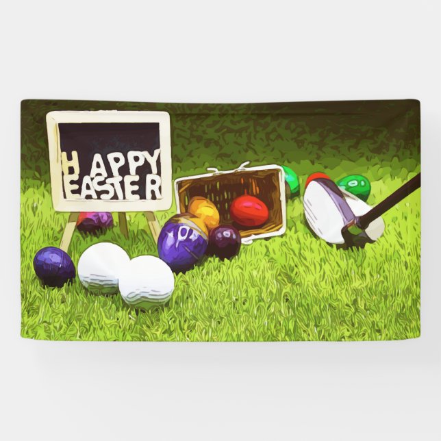 Golf Happy Oster mit Golfball und Eiern Banner (Horizontal)