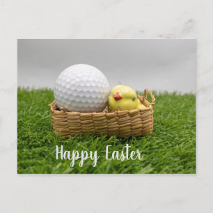 Golf Happy Osterfest mit Golfball und Huhn Postkarte