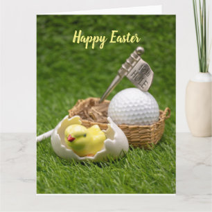 Golf Happy Osterfest mit Huhn und Golfball Karte