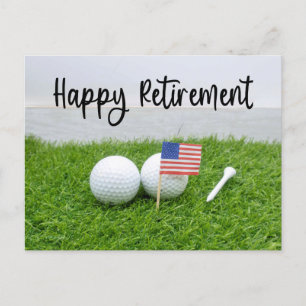 Golf Happy Rentirement Ball und Flagge Amerikas Ankündigungspostkarte