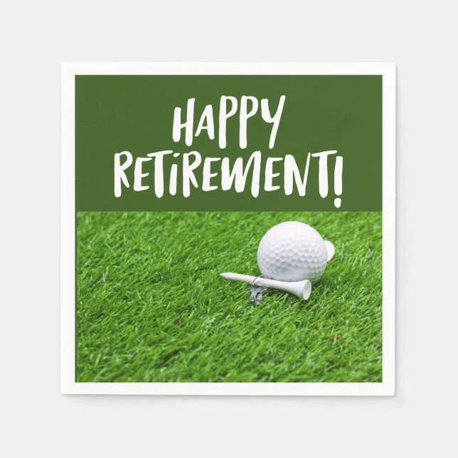Golf Happy Ruhestand mit Golfball und tee Napki Serviette (Vorderseite)