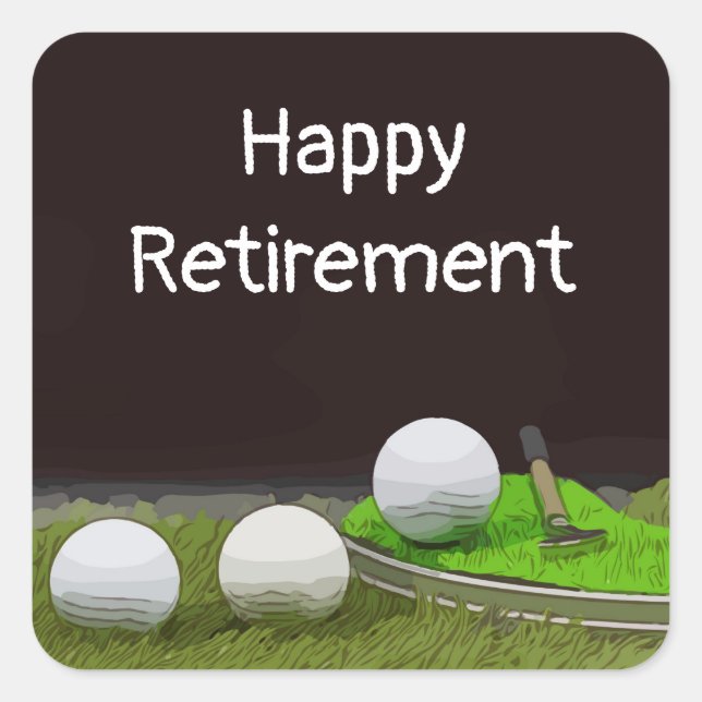 Golf Happy-Ruhestand mit Golfball und Tee Quadratischer Aufkleber (Vorderseite)