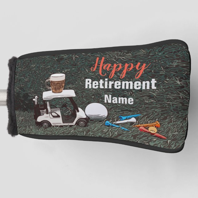 Golf Happy-Ruhestand mit Name Biergolfwagen   Headcover (Vorderseite)