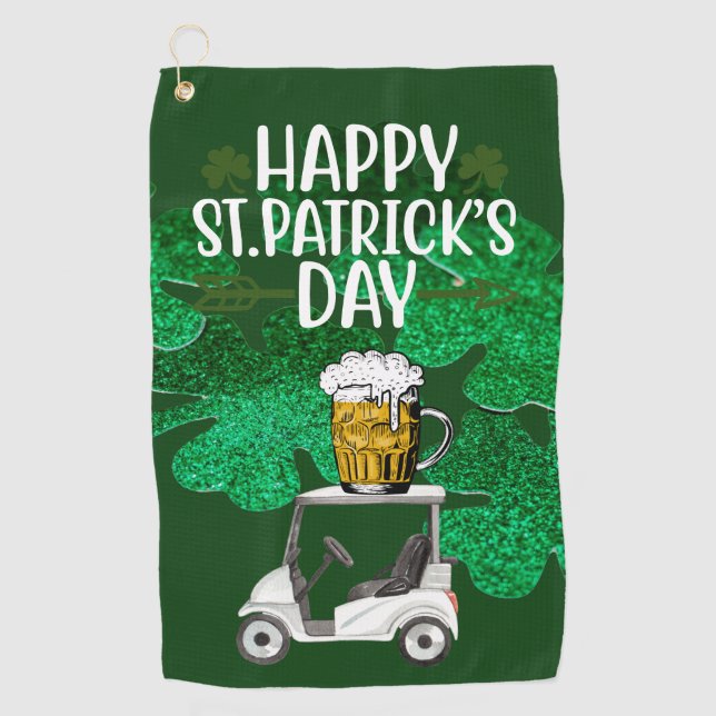 Golf Happy St. Patrick's Day mit Kleeblatt grün Golfhandtuch (Vorderseite)
