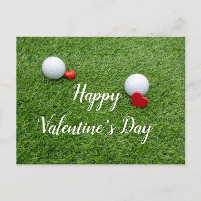 Golf Happy Valentine's Day mit Liebe und Golfball Postkarte (Vorderseite)