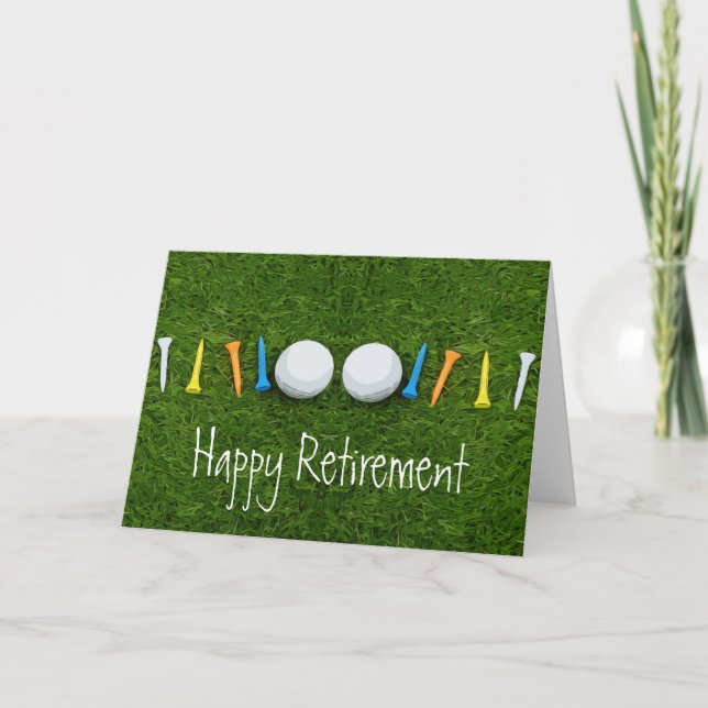 Golf Happy Vermietung mit Golfball und T-Shirts Karte (Vorderseite)