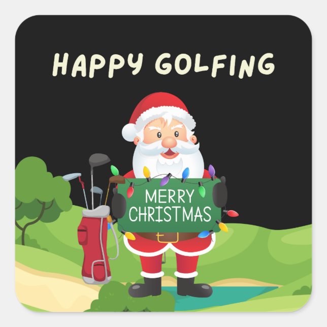 Golf Happy Weihnachten mit dem Weihnachtsmann Quadratischer Aufkleber (Vorderseite)