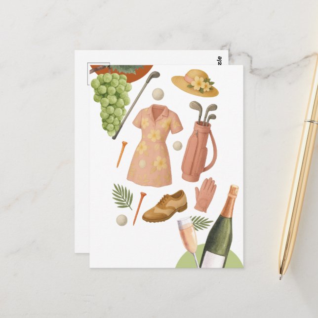 Golf Hawaiian Thema Lady Woman Golfer-Turnier Postkarte (Vorderseite/Rückseite Beispiel)