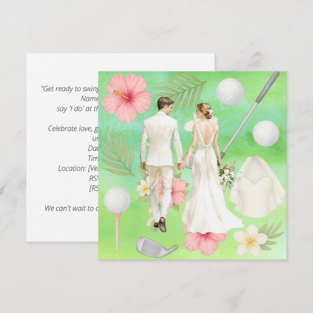 Golf Hawaiian thematische Hochzeit für Golfer Einladung (Vorne/Hinten)