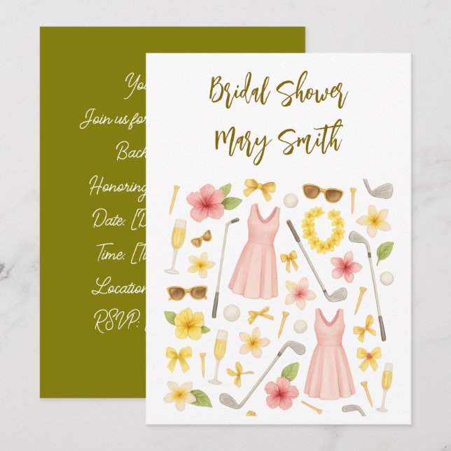 Golf Hawaiian thematische Hochzeit für Golfer Love Einladung (Vorne/Hinten)